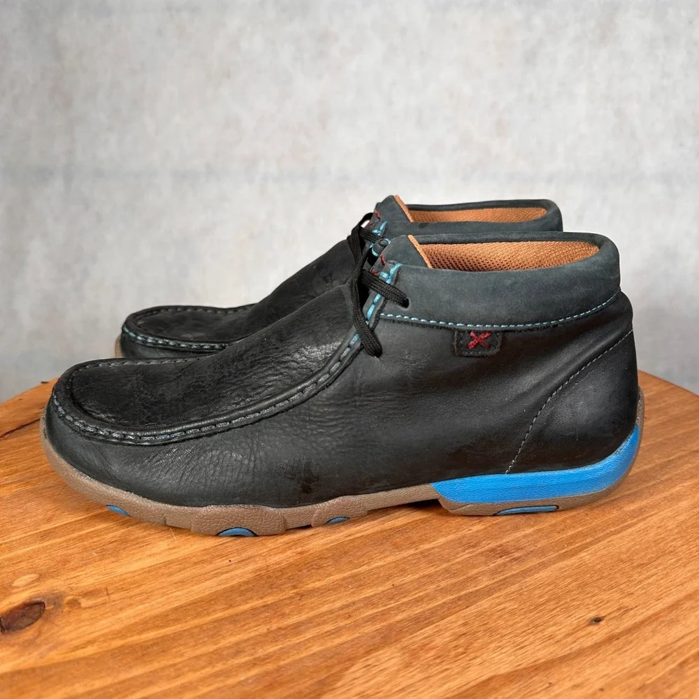 Twisted X Driving Mocs Mens 8M Black Blue Leather Chukka Boots WDM0033 Good